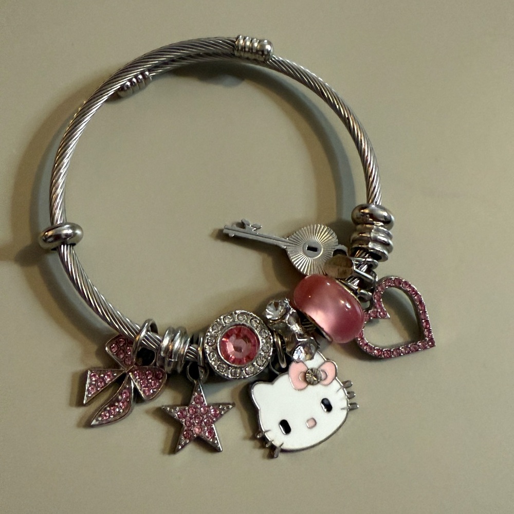 Silver and Pink Charm Bracelet
